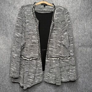 Lane‎ Bryant Black/White Open Front Fringe Tweed Lightweight Jacket- Sz 28